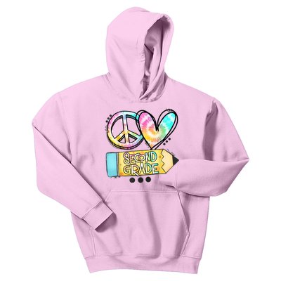 Peace Love Second Grade Funny TieDye Teacher Kids Hoodie