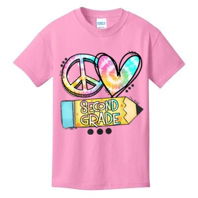 Peace Love Second Grade Funny TieDye Teacher Kids T-Shirt