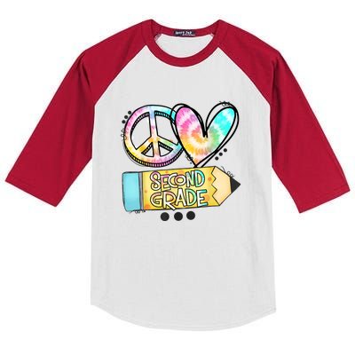 Peace Love Second Grade Funny TieDye Teacher Kids Colorblock Raglan Jersey