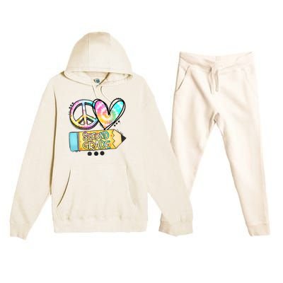 Peace Love Second Grade Funny TieDye Teacher Premium Hooded Sweatsuit Set