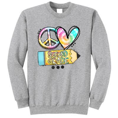 Peace Love Second Grade Funny TieDye Teacher Sweatshirt