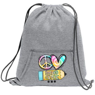 Peace Love Second Grade Funny TieDye Teacher Sweatshirt Cinch Pack Bag