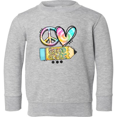 Peace Love Second Grade Funny TieDye Teacher Toddler Sweatshirt