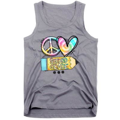 Peace Love Second Grade Funny TieDye Teacher Tank Top