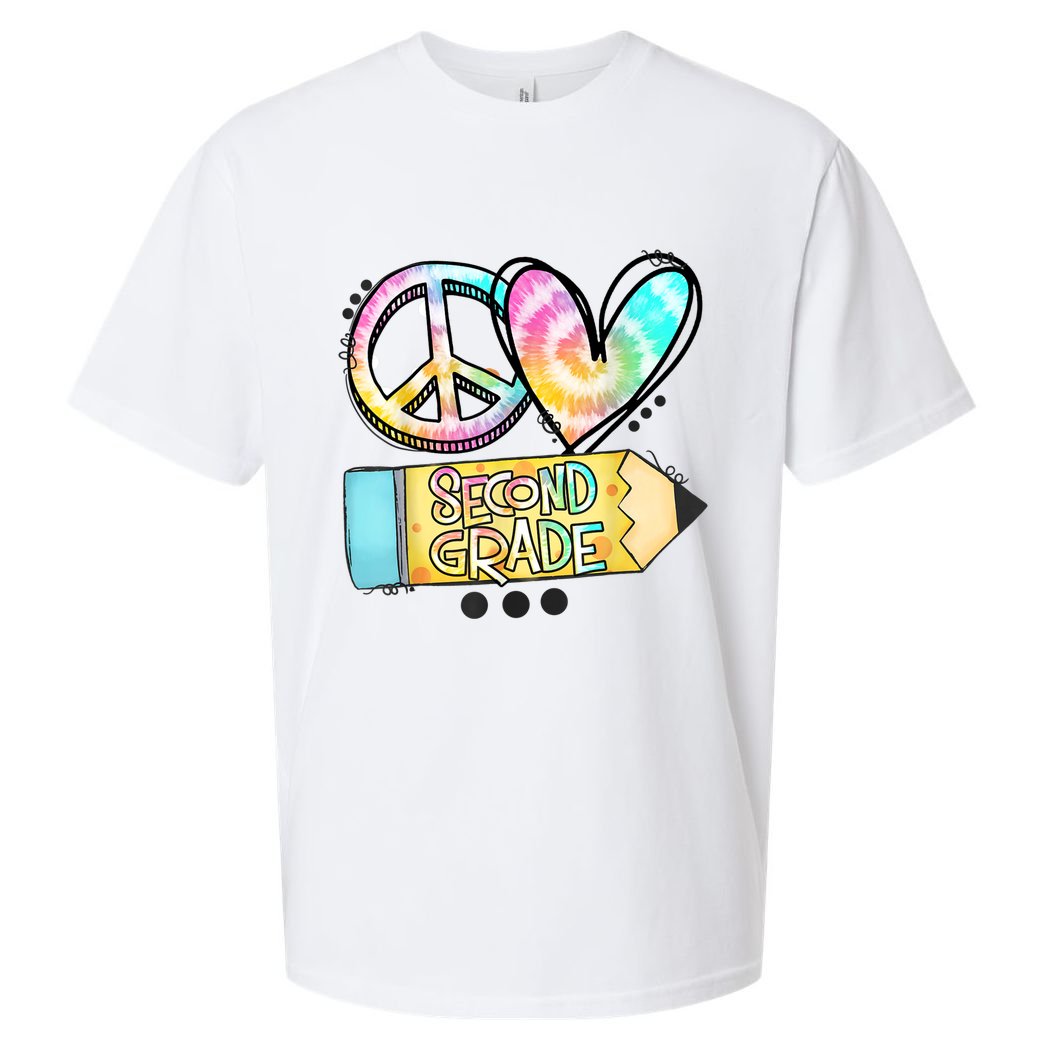 Peace Love Second Grade Funny TieDye Teacher Sueded Cloud Jersey T-Shirt