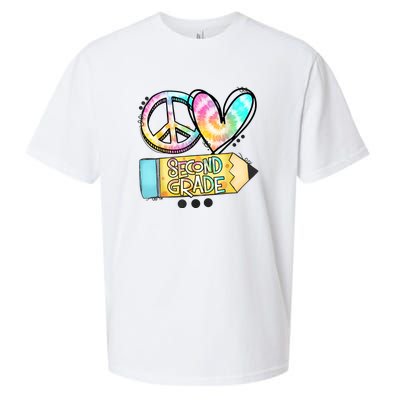 Peace Love Second Grade Funny TieDye Teacher Sueded Cloud Jersey T-Shirt