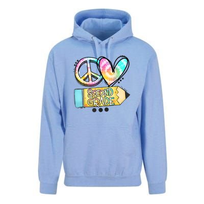 Peace Love Second Grade Funny TieDye Teacher Unisex Surf Hoodie