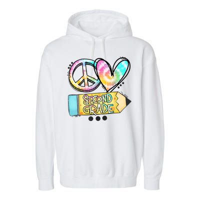 Peace Love Second Grade Funny TieDye Teacher Garment-Dyed Fleece Hoodie