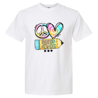 Peace Love Second Grade Funny TieDye Teacher Garment-Dyed Heavyweight T-Shirt