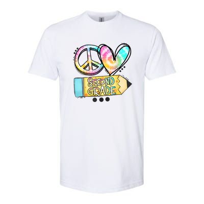 Peace Love Second Grade Funny TieDye Teacher Softstyle CVC T-Shirt