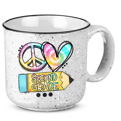 Peace Love Second Grade Funny TieDye Teacher 15oz Campfire Ceramic Mug