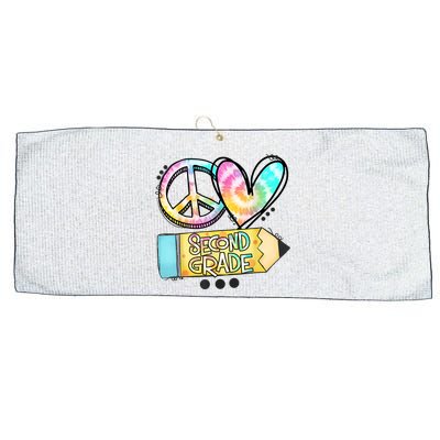 Peace Love Second Grade Funny TieDye Teacher Large Microfiber Waffle Golf Towel