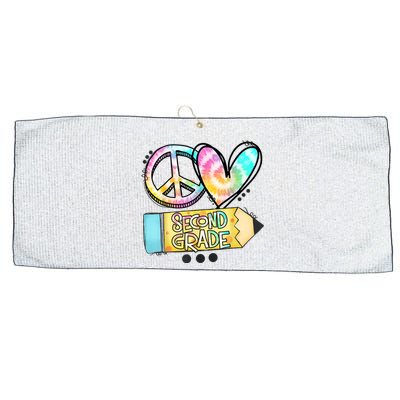 Peace Love Second Grade Funny TieDye Teacher Large Microfiber Waffle Golf Towel