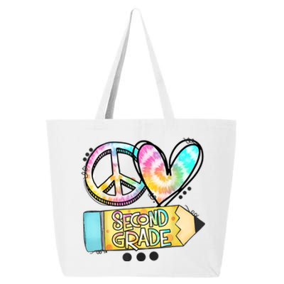 Peace Love Second Grade Funny TieDye Teacher 25L Jumbo Tote