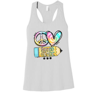 Peace Love Second Grade Funny TieDye Teacher Women's Racerback Tank