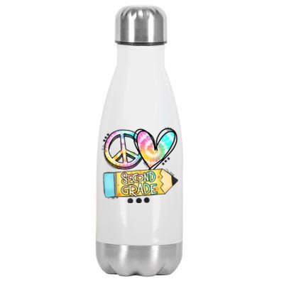 Peace Love Second Grade Funny TieDye Teacher Stainless Steel Insulated Water Bottle