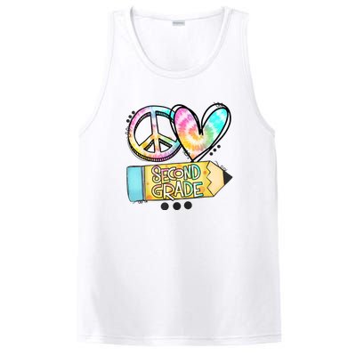 Peace Love Second Grade Funny TieDye Teacher PosiCharge Competitor Tank