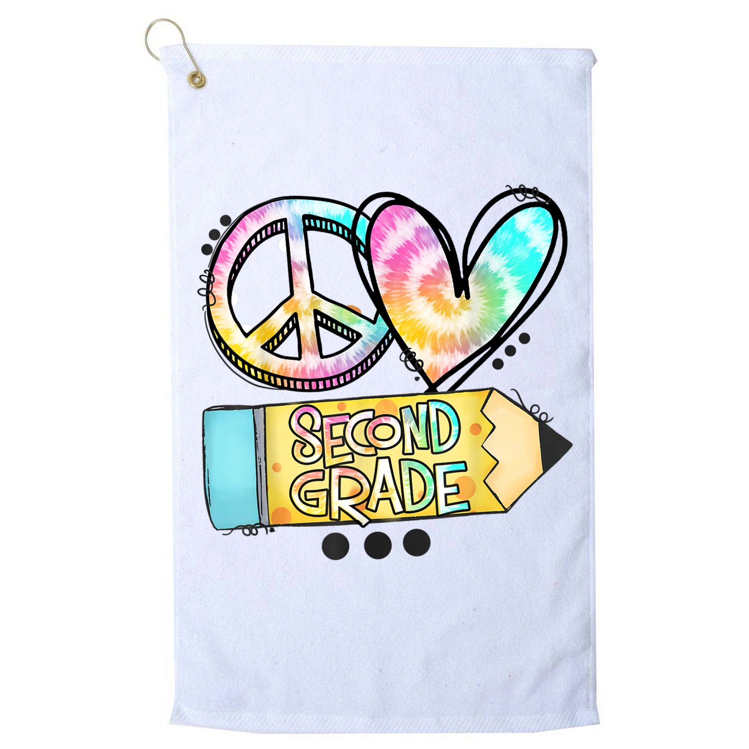 Peace Love Second Grade Funny TieDye Teacher Golf Towel