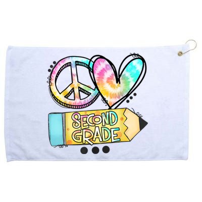 Peace Love Second Grade Funny TieDye Teacher Grommeted Golf Towel