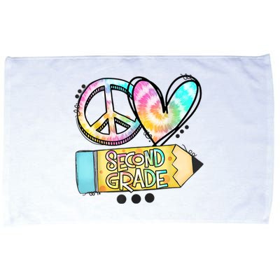 Peace Love Second Grade Funny TieDye Teacher Microfiber Hand Towel