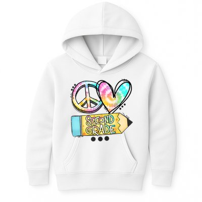 Peace Love Second Grade Funny TieDye Teacher Kids Hoodie