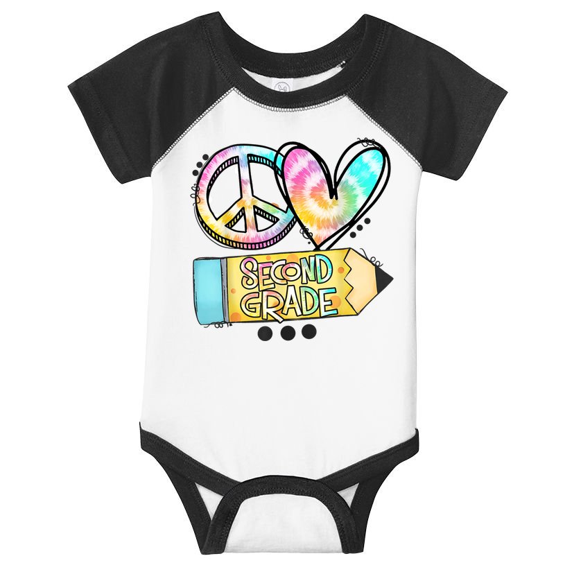 Peace Love Second Grade Funny TieDye Teacher Infant Baby Jersey Bodysuit