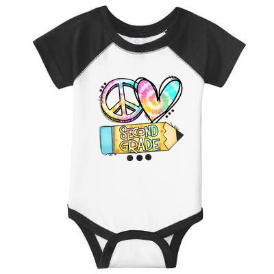 Peace Love Second Grade Funny TieDye Teacher Infant Baby Jersey Bodysuit