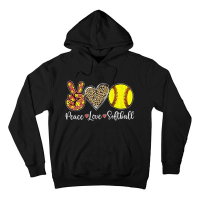 Peace Love Softball Leopard Softball Player Girl Mothers Day Hoodie