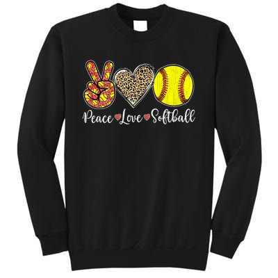 Peace Love Softball Leopard Softball Player Girl Mothers Day Sweatshirt