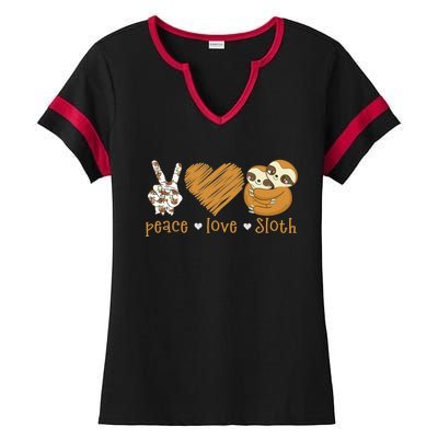 Peace Love Sloth Hand Sign Heart Sloth Lovers Gift Ladies Halftime Notch Neck Tee