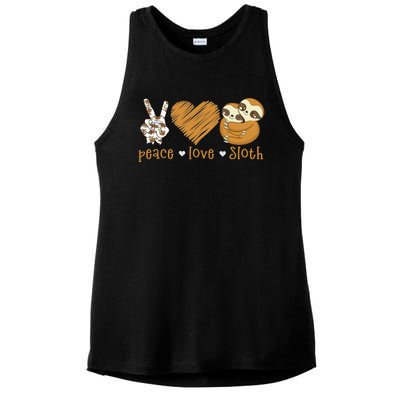 Peace Love Sloth Hand Sign Heart Sloth Lovers Gift Ladies PosiCharge Tri-Blend Wicking Tank