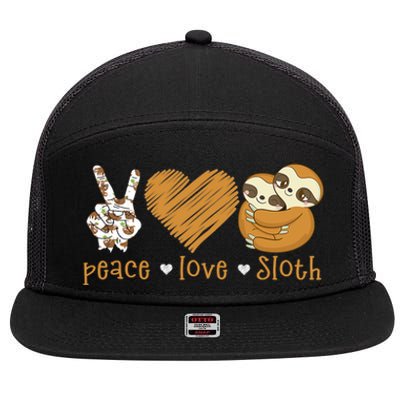 Peace Love Sloth Hand Sign Heart Sloth Lovers Gift 7 Panel Mesh Trucker Snapback Hat