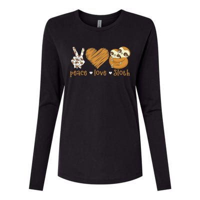 Peace Love Sloth Hand Sign Heart Sloth Lovers Gift Womens Cotton Relaxed Long Sleeve T-Shirt