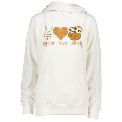 Peace Love Sloth Hand Sign Heart Sloth Lovers Gift Womens Funnel Neck Pullover Hood