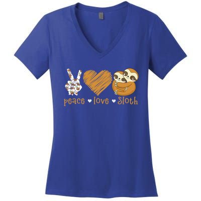 Peace Love Sloth Hand Sign Heart Sloth Lovers Gift Women's V-Neck T-Shirt