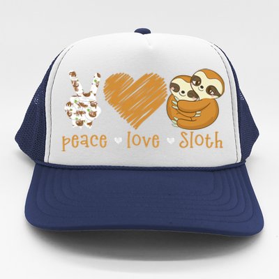 Peace Love Sloth Hand Sign Heart Sloth Lovers Gift Trucker Hat