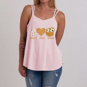 Peace Love Sloth Hand Sign Heart Sloth Lovers Gift Women's Strappy Tank