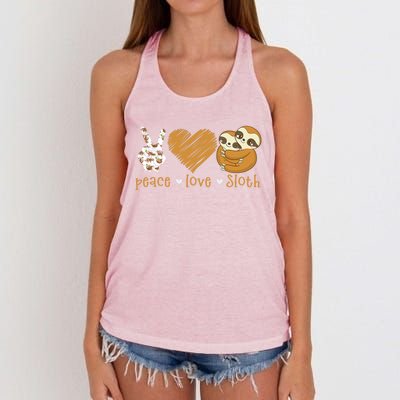 Peace Love Sloth Hand Sign Heart Sloth Lovers Gift Women's Knotted Racerback Tank