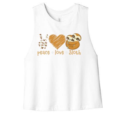 Peace Love Sloth Hand Sign Heart Sloth Lovers Gift Women's Racerback Cropped Tank