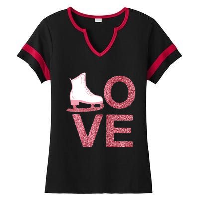 Pink Love Skating Dress Ice Skating Shoes Ladies Halftime Notch Neck Tee