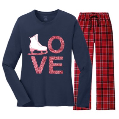 Pink Love Skating Dress Ice Skating Shoes Women's Long Sleeve Flannel Pajama Set 