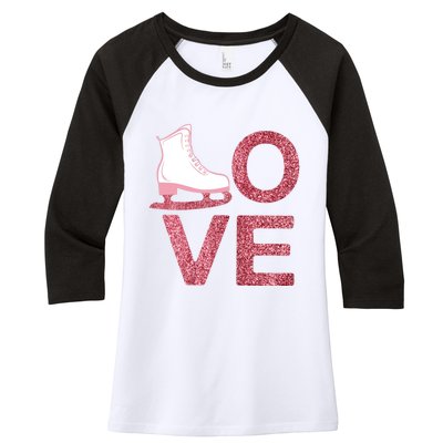 Pink Love Skating Dress Ice Skating Shoes Women's Tri-Blend 3/4-Sleeve Raglan Shirt