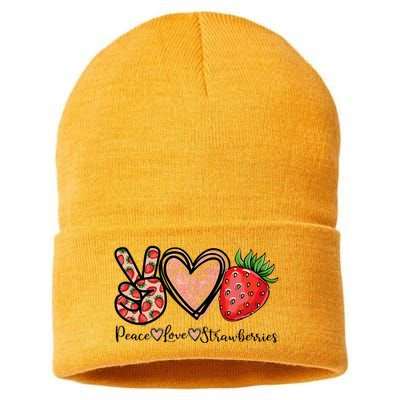 Peace Love Strawberry Farmer Strawberries Lover Berry Fruits Sustainable Knit Beanie