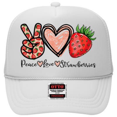 Peace Love Strawberry Farmer Strawberries Lover Berry Fruits High Crown Mesh Back Trucker Hat