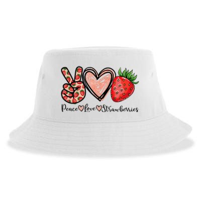 Peace Love Strawberry Farmer Strawberries Lover Berry Fruits Sustainable Bucket Hat