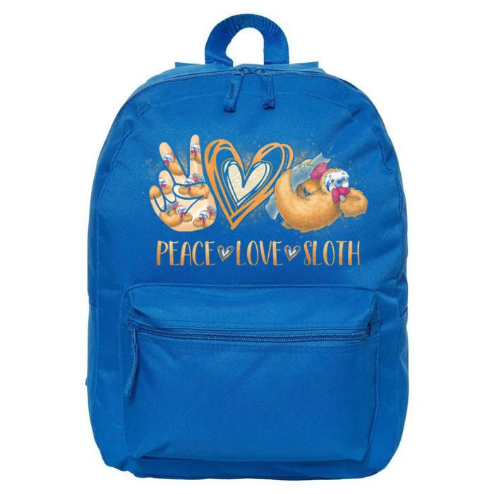 Peace Love Sloth Hand Sign Heart Sloth Lovers Gift 16 in Basic Backpack