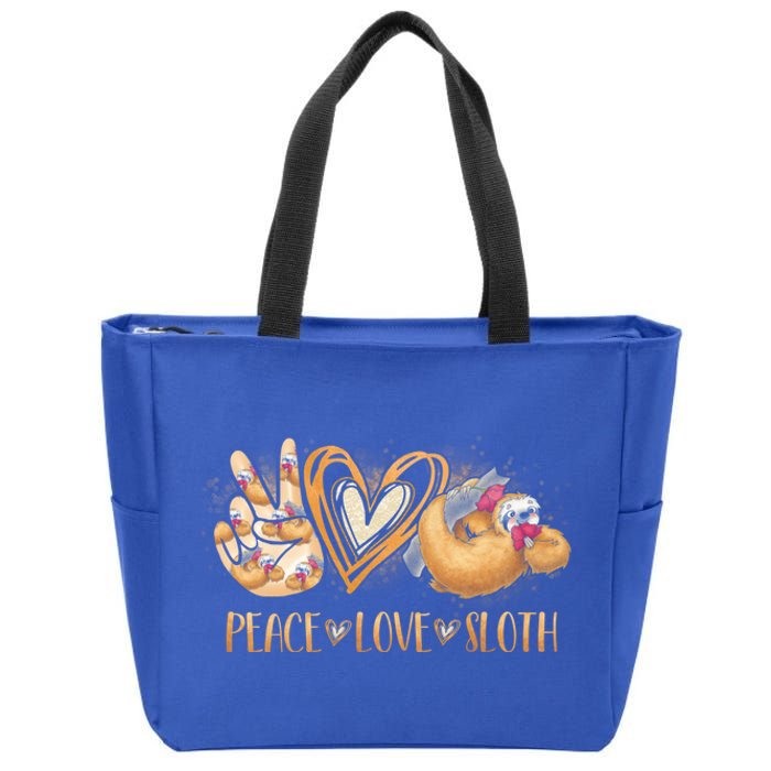 Peace Love Sloth Hand Sign Heart Sloth Lovers Gift Zip Tote Bag