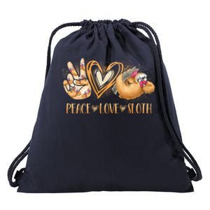 Peace Love Sloth Hand Sign Heart Sloth Lovers Gift Drawstring Bag