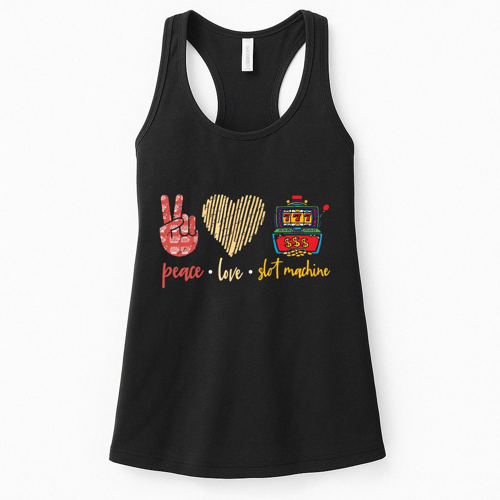 Peace Love Slot Machine Lucky Las Vegas Casino Game Womens Tank Top