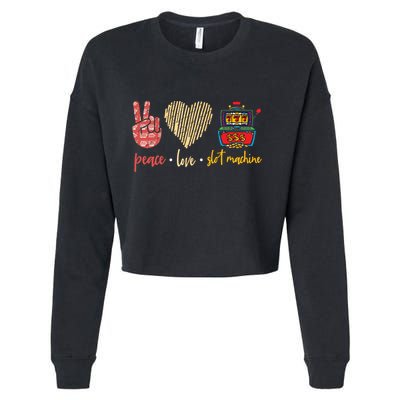 Peace Love Slot Machine Lucky Las Vegas Casino Game Cropped Pullover Crew